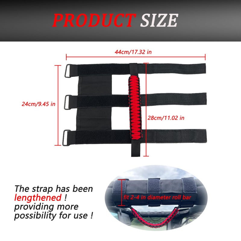 ROMASO Roll Bar Grab Handle for Jeep Wrangler,Grab Handle for Jeep Wrangler YJ TJ JK JL&Gladiator JT 1986-2025,Paracord Handles,Black,Pack of 2 - Image 5